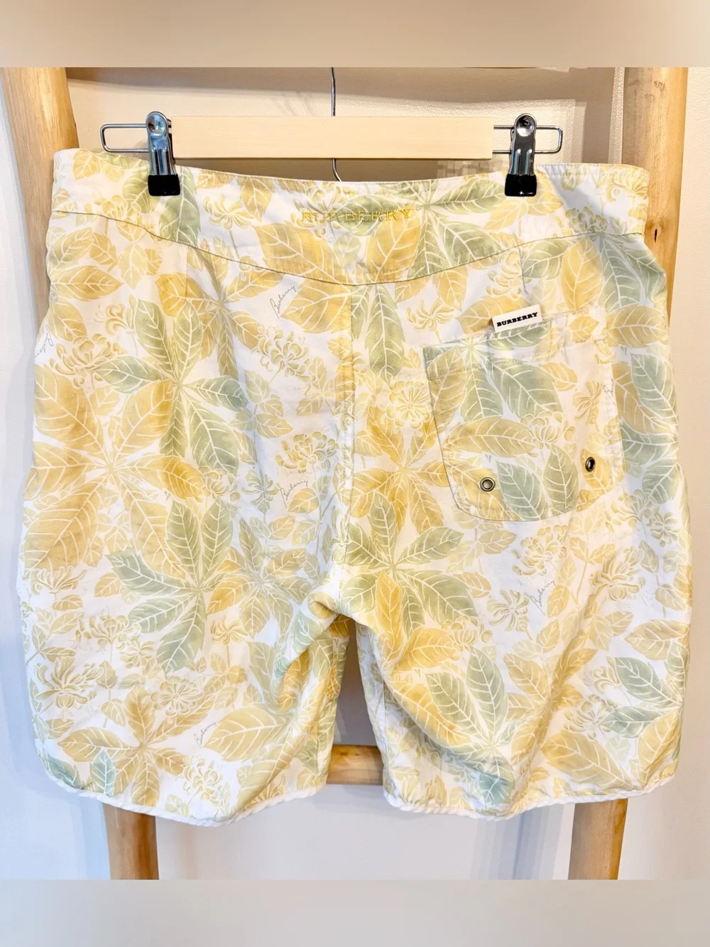 Burberry Designer Men’s Yellow Tropical Leaves Swim Shorts Beach Trunks M
